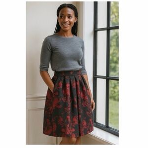 Comme Usa Jacquard Floral‎ A Line Skirt NWT